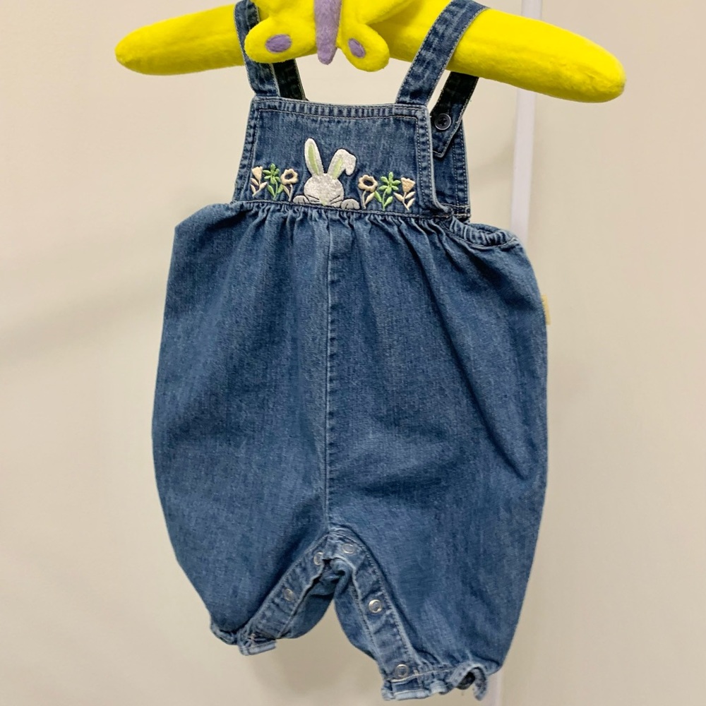 Carter’s Bunny Rabbit 100% Cotton Denim Jean Overalls Bubble Romper - 3-6m
